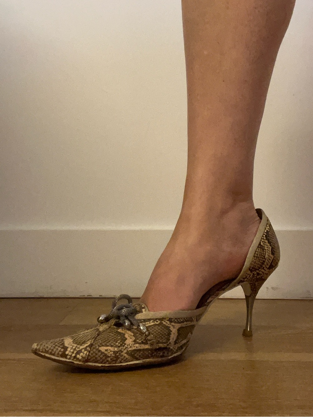 Apepazza Tan Snake-Print Pointed Toe kitten Heel